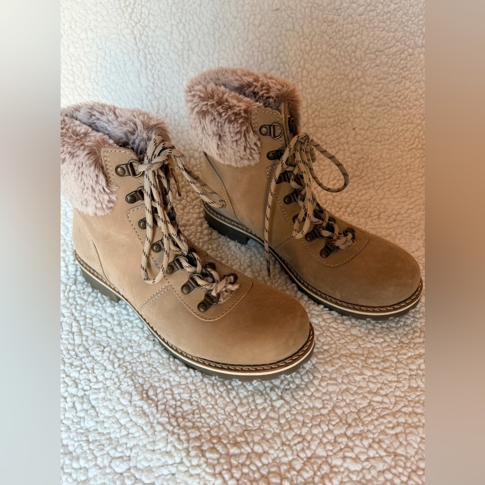 NWOT Avellini Genuine Leather Tan Shearling-Lined Lace up Boots/Booties Sz 10 - Picture 5 of 6